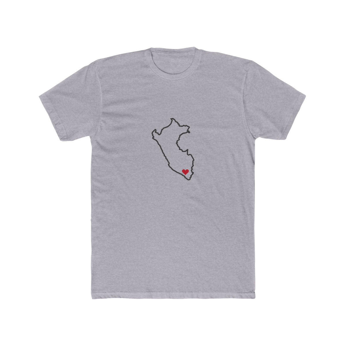 Peru Arequipa Mission Heart Map shirt in Heather Grey: Peru outline with a red heart, front view