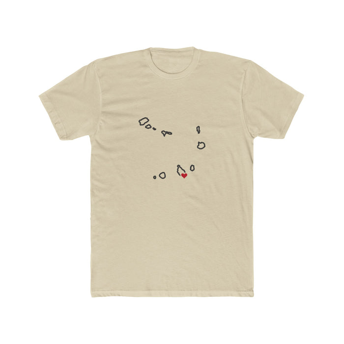 Cape Verde Praia Mission Heart Map shirt in Cream: Cape Verde outline with a red heart, front view