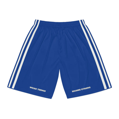 Oklahoma Tulsa Mission Basketball Shorts, back view with WEAK THINGS and BECOME STRONG on the legs