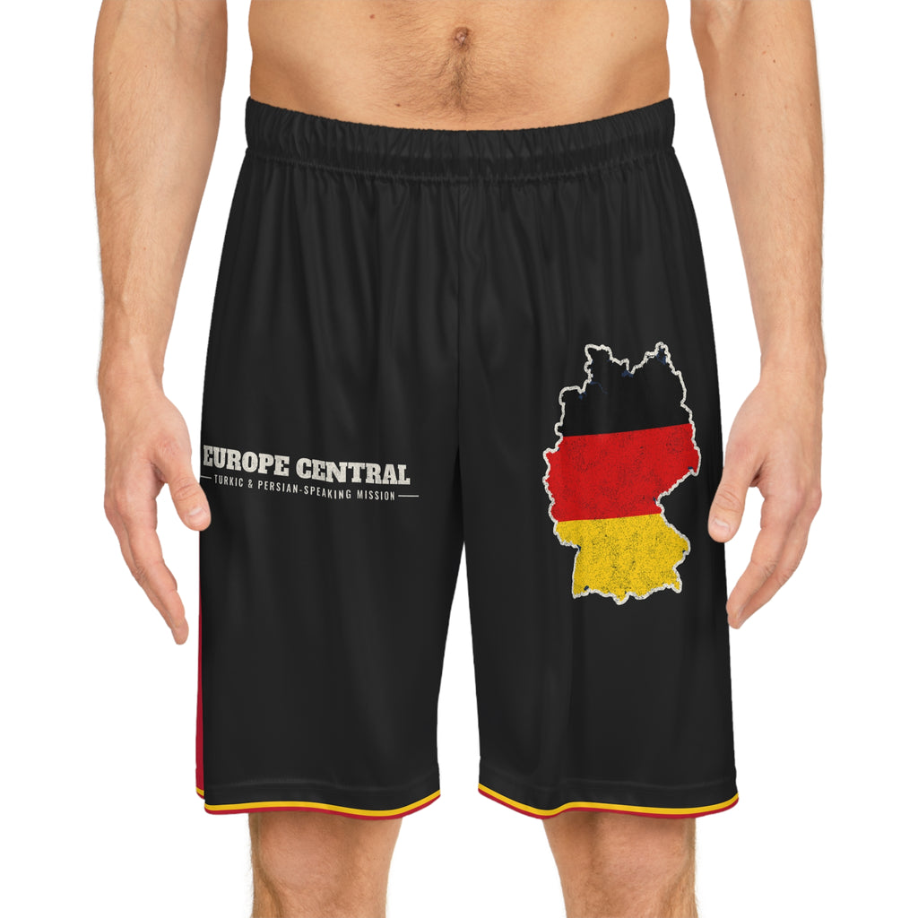 Europe Central Turkic and Persian-Speaking Mission Basketball Shorts, worn, front view