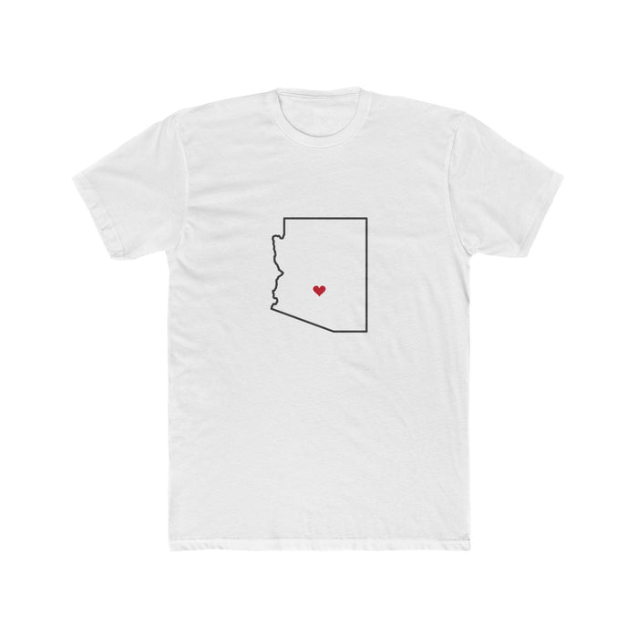 Arizona Phoenix East Mission Heart Map shirt in White: Arizona outline with a red heart, front view