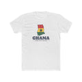 Ghana Accra West Mission Flag Map shirt in White: flag of Ghana in the outline of Ghana with navy lettering, front view