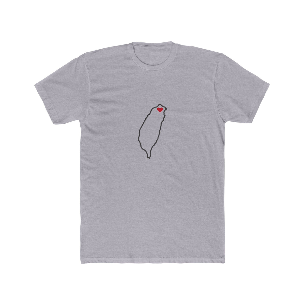 Taiwan Taipei Mission Heart Map shirt in Heather Grey: Taiwan outline with a red heart, front view