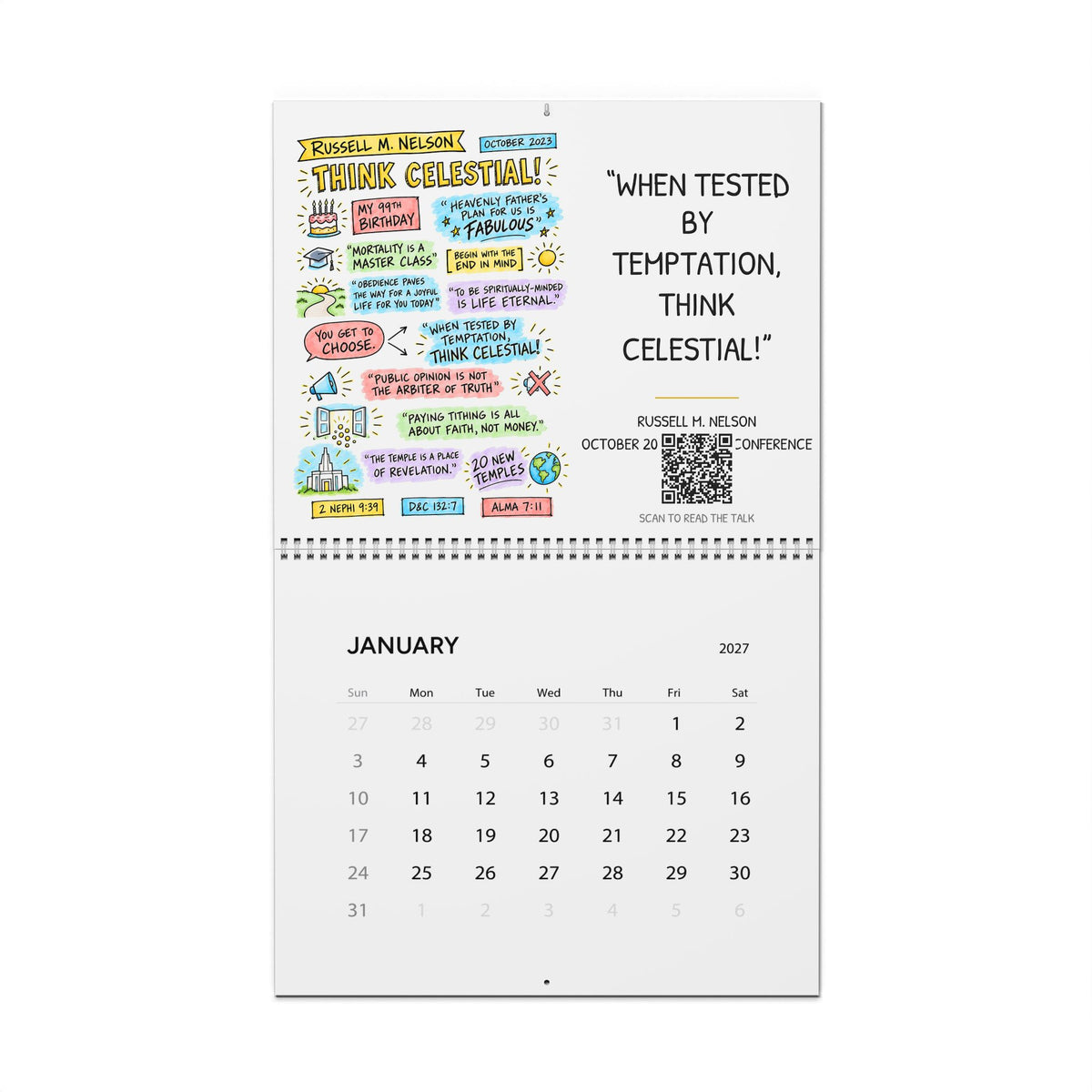 2027 Sketch Note Wall Calendar — Twelve General Conference Talks (White)