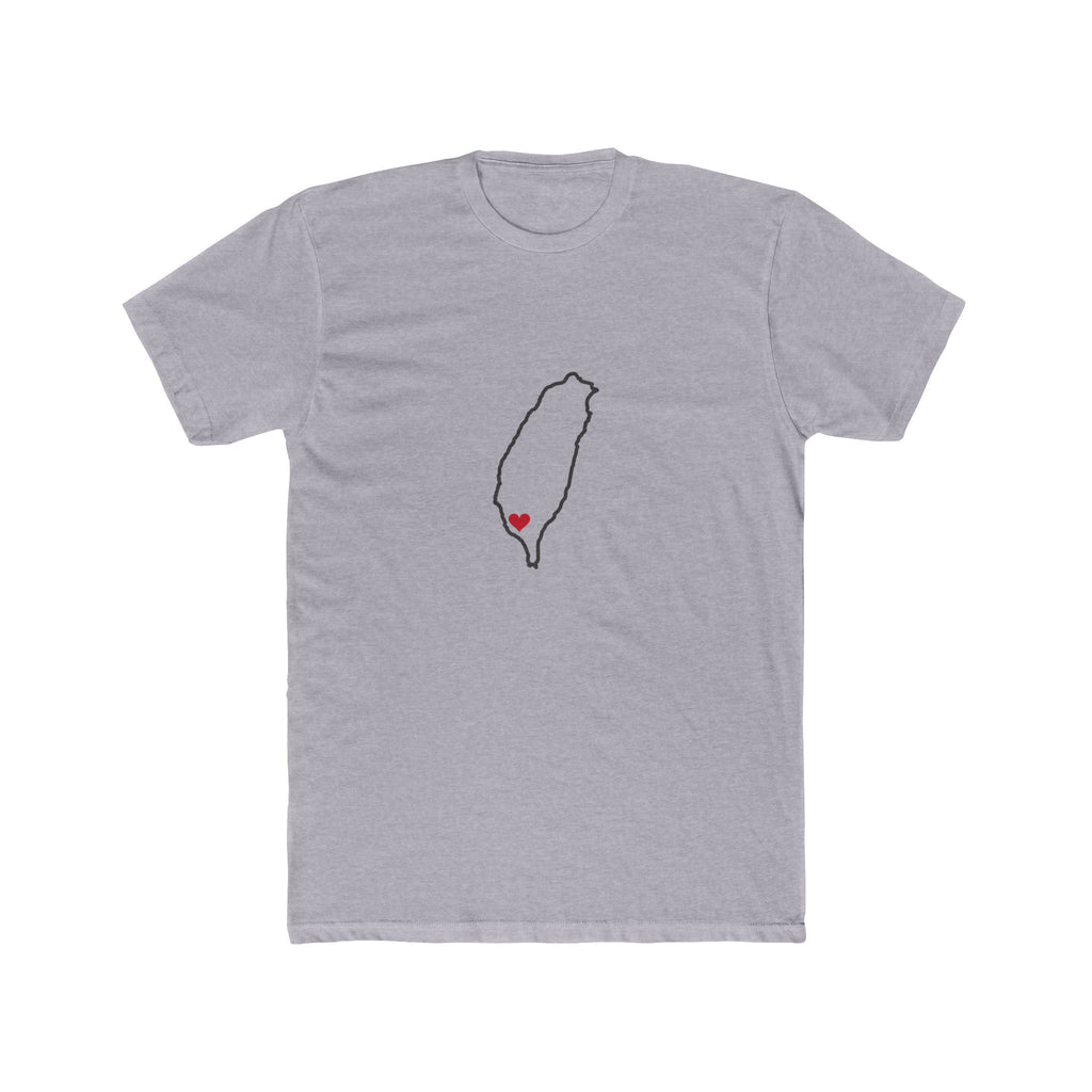 Taiwan Kaohsiung Mission Heart Map shirt in Heather Grey: Taiwan outline with a red heart, front view