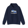 El Salvador Santa Ana Mission Flag Map Hoodie in Navy, front view with the flag map and mission name