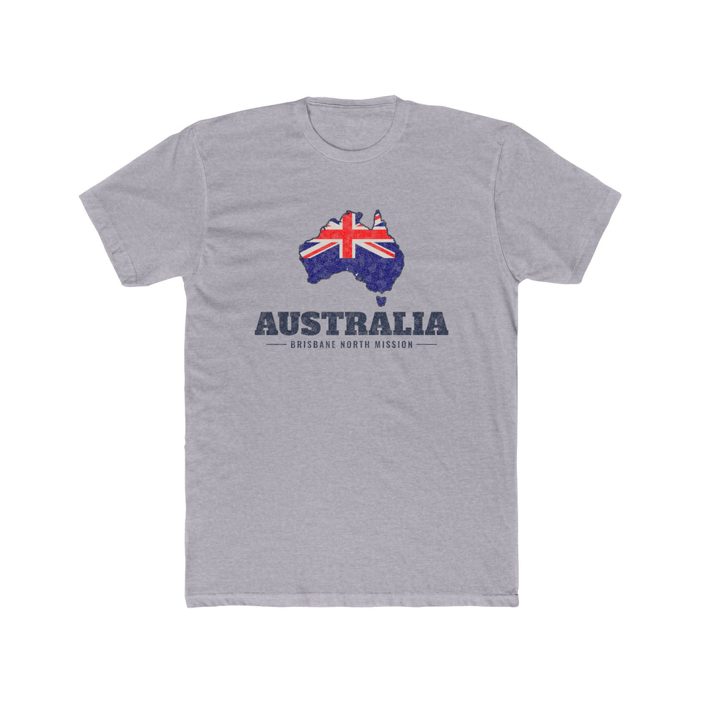 Australia Brisbane North Mission Flag Map shirt in Heather Grey: flag of Australia in the outline of Australia with navy lettering, front view