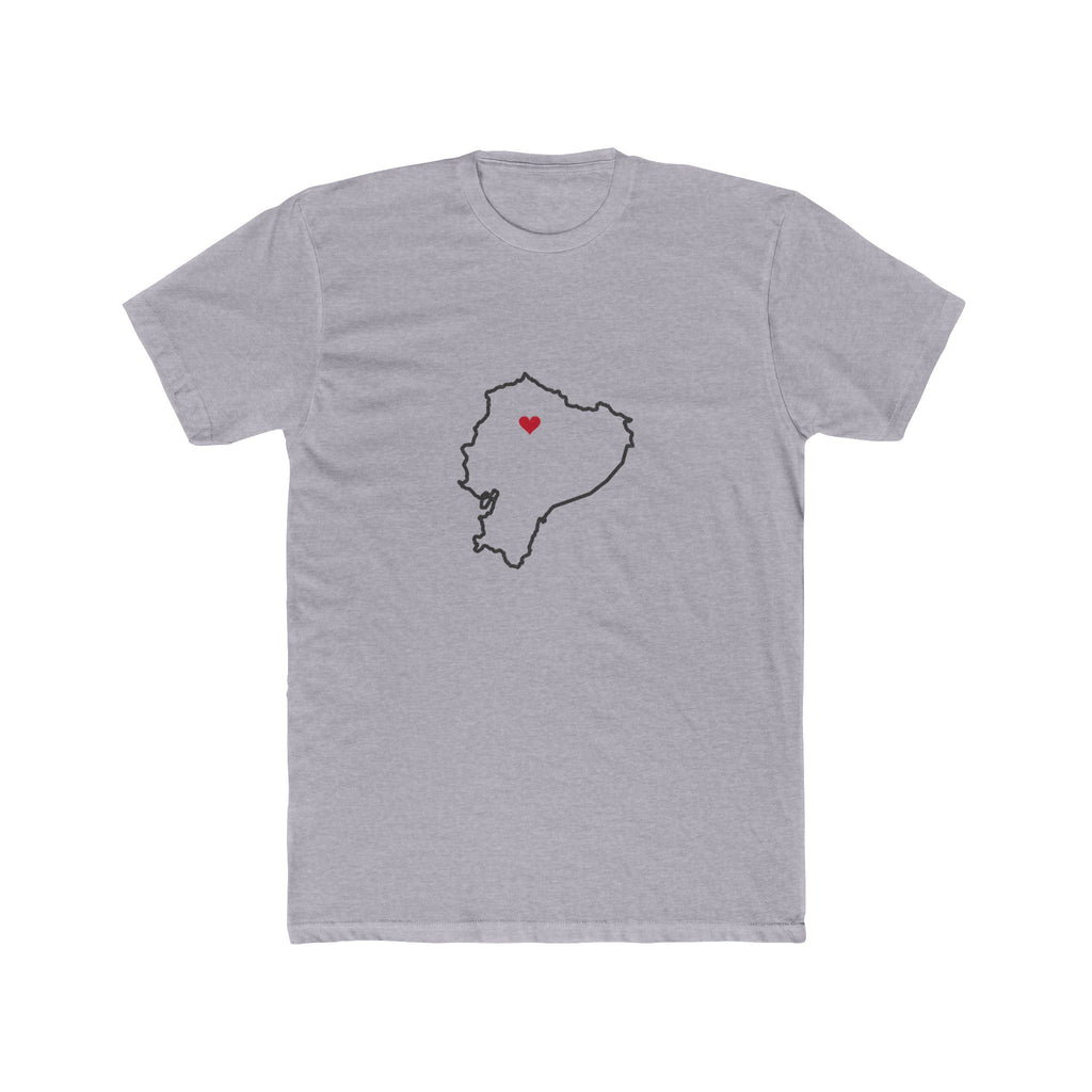 Ecuador Quito West Mission Heart Map shirt in Heather Grey: Ecuador outline with a red heart, front view