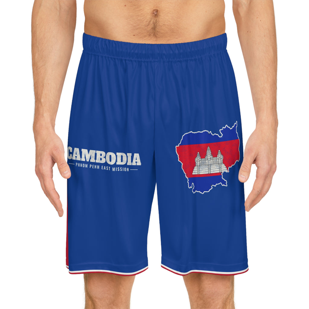 Cambodia Phnom Penh East Mission Basketball Shorts, worn, front view