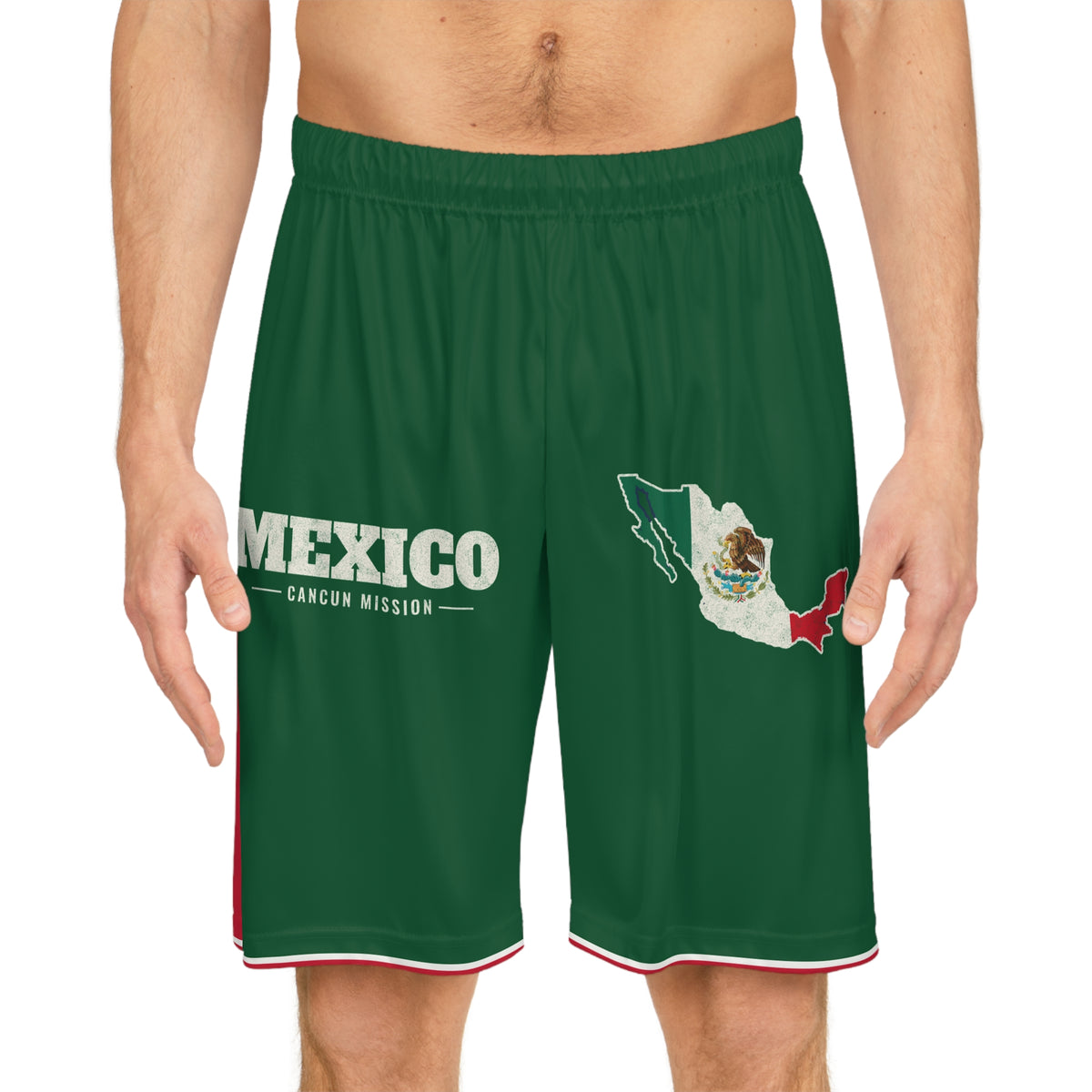Mexico Cancun Mission Basketball Shorts, worn, front view