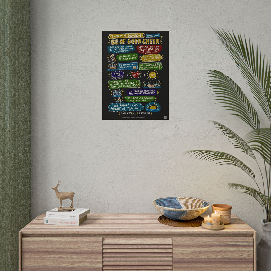 Be of Good Cheer Sketch Note Poster (Black) — Thomas S. Monson