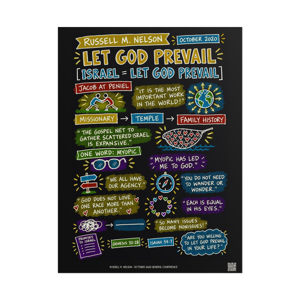 Let God Prevail Sketch Note Poster (Black) — Russell M. Nelson
