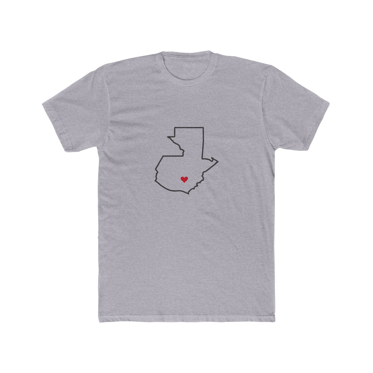 Guatemala Guatemala City East Mission Heart Map shirt in Heather Grey: Guatemala outline with a red heart, front view