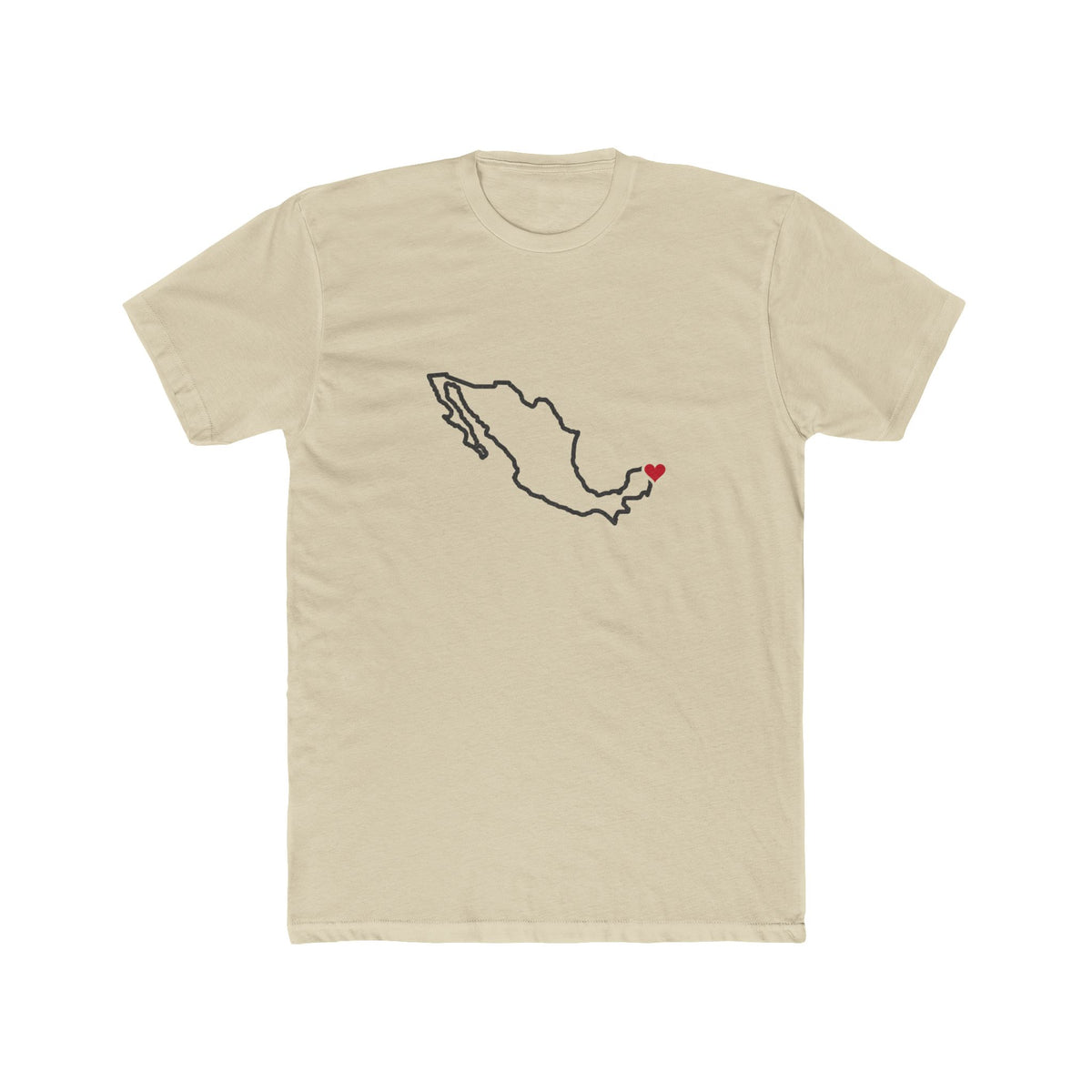 Mexico Cancun Mission Heart Map shirt in Cream: Mexico outline with a red heart, front view