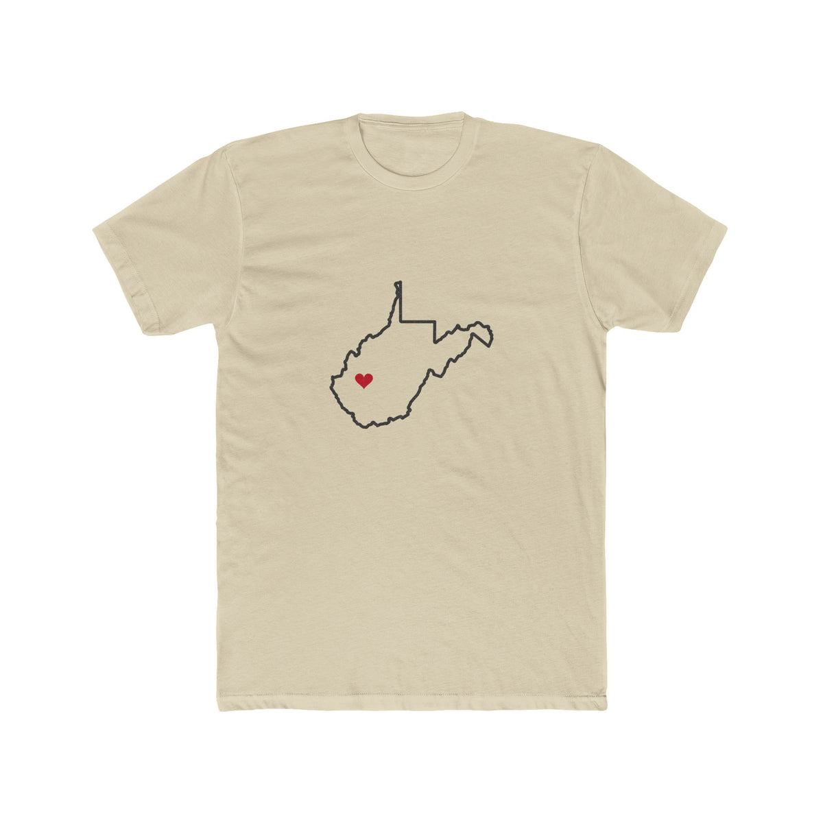 West Virginia Charleston Mission Heart Map shirt in Cream: West Virginia outline with a red heart, front view