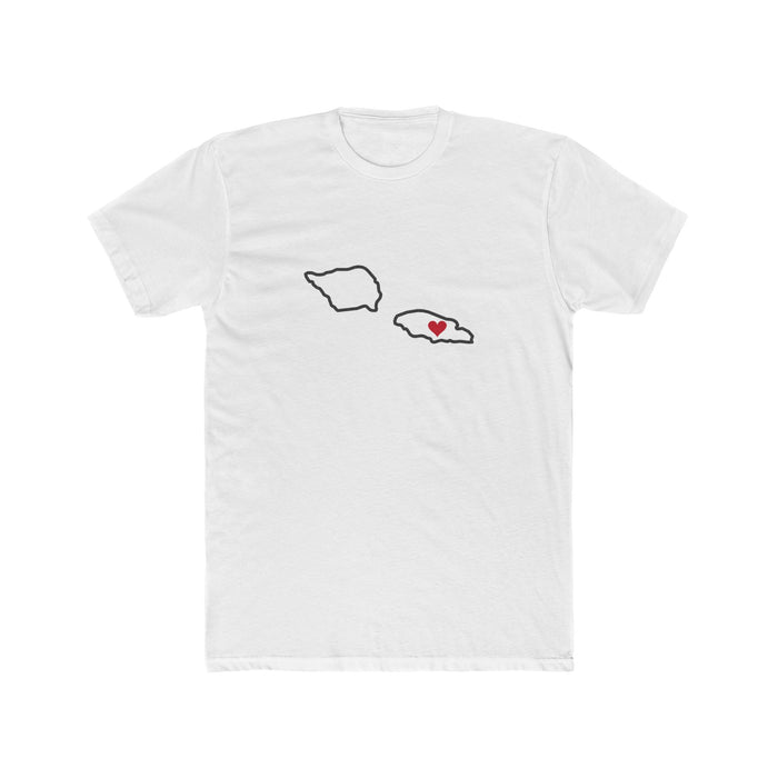 Samoa Apia East Mission Heart Map shirt in White: Samoa outline with a red heart, front view