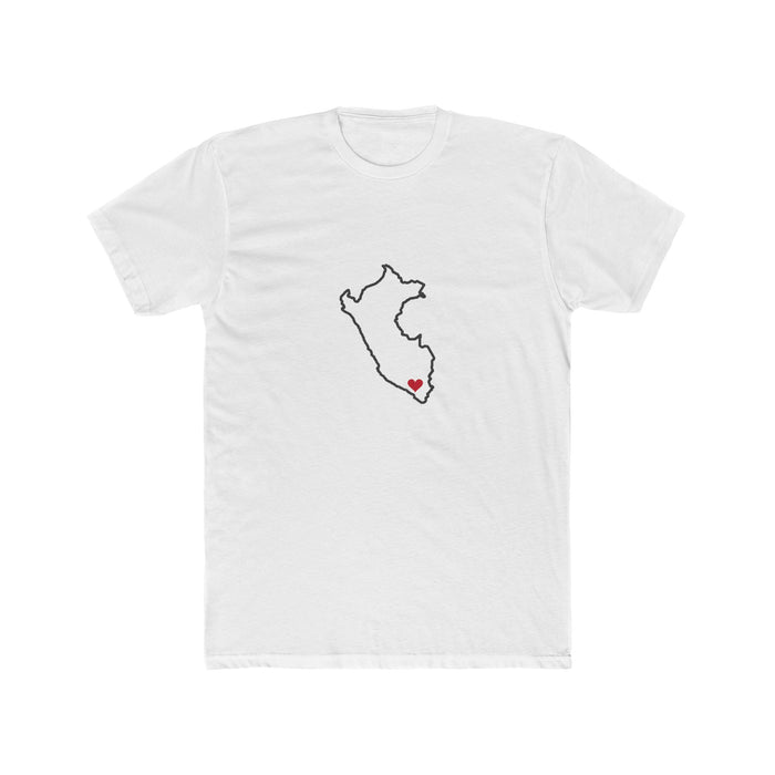 Peru Arequipa Mission Heart Map shirt in White: Peru outline with a red heart, front view