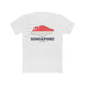 Singapore Mission Flag Map shirt in White: flag of Singapore in the outline of Singapore with navy lettering, front view