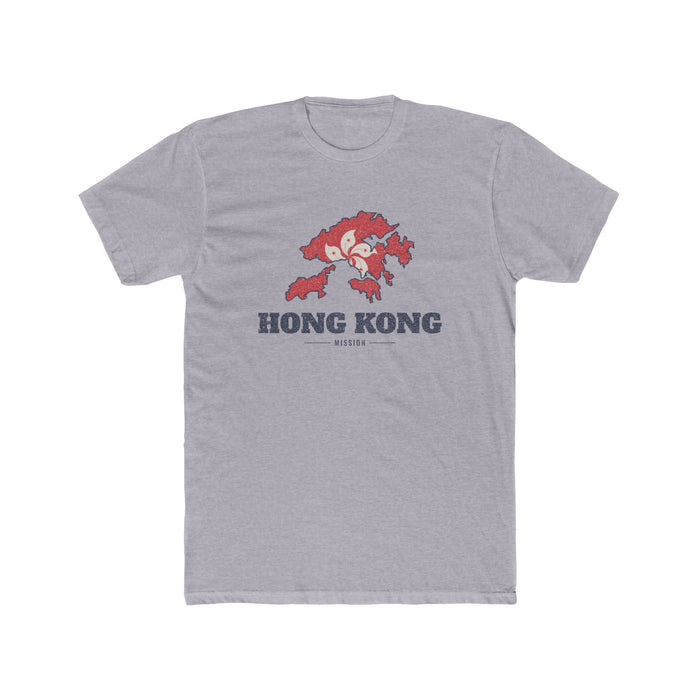 China Hong Kong Mission Flag Map shirt in Heather Grey: flag of Hong Kong in the outline of Hong Kong with navy lettering, front view