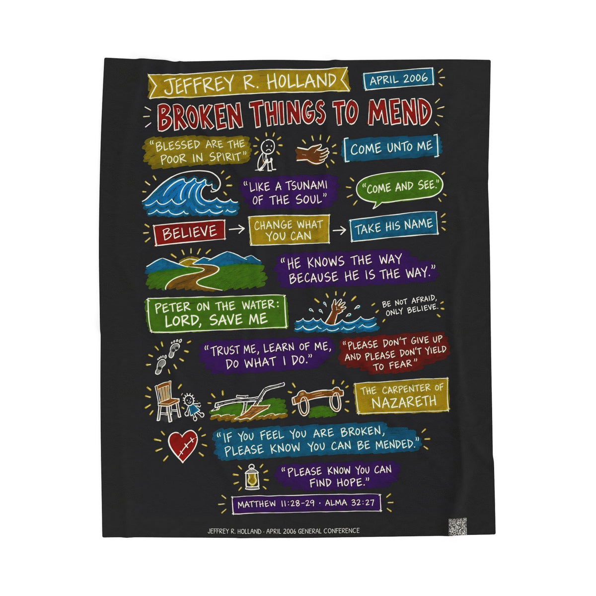 Broken Things to Mend Sketch Note Plush Blanket — Jeffrey R. Holland