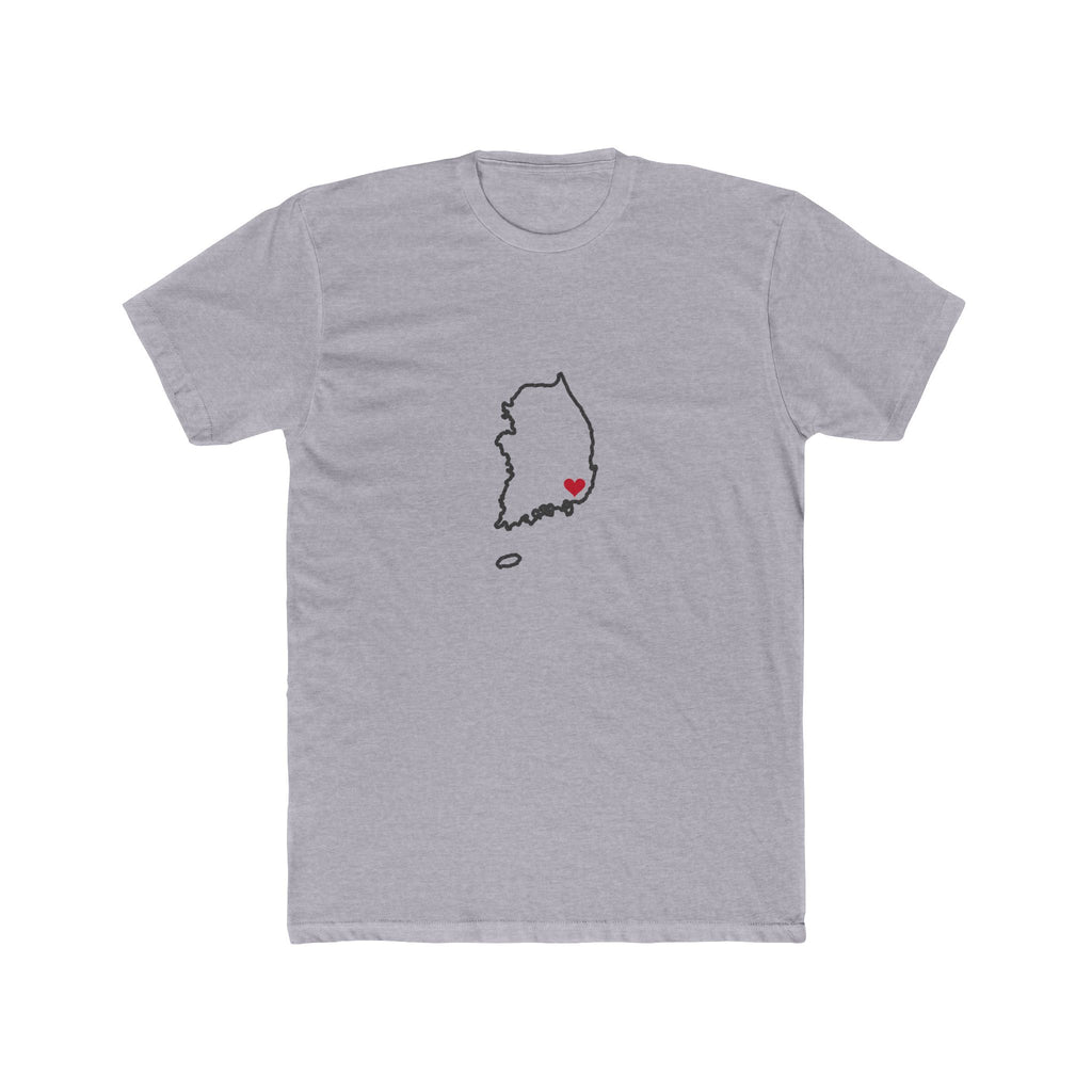 Korea Busan Mission Heart Map shirt in Heather Grey: Korea outline with a red heart, front view