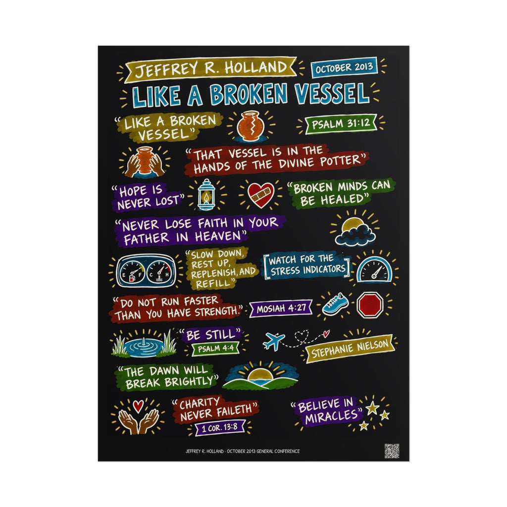 Like a Broken Vessel Sketch Note Poster (Black) — Jeffrey R. Holland