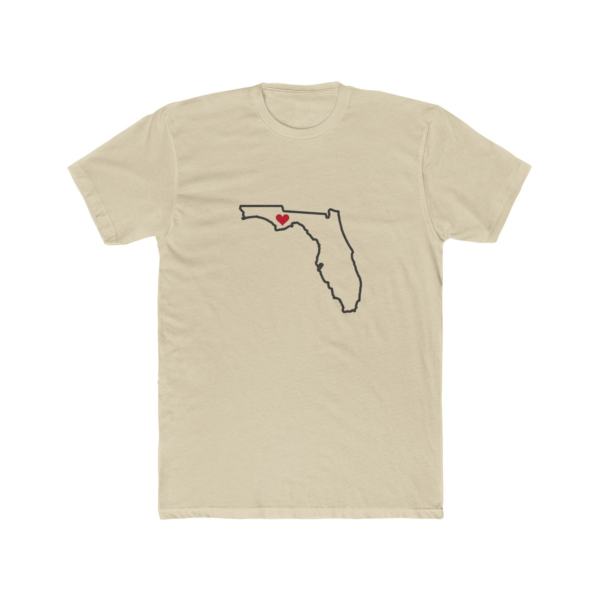 Florida Tallahassee Mission Heart Map shirt in Cream: Florida outline with a red heart, front view