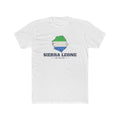 Sierra Leone Bo Mission Flag Map shirt in White: flag of Sierra Leone in the outline of Sierra Leone with navy lettering, front view
