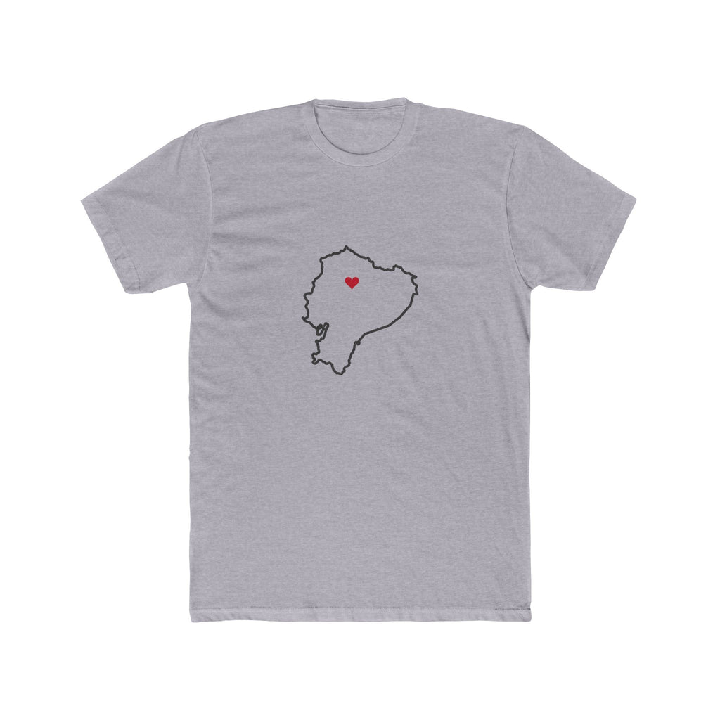 Ecuador Quito South Mission Heart Map shirt in Heather Grey: Ecuador outline with a red heart, front view