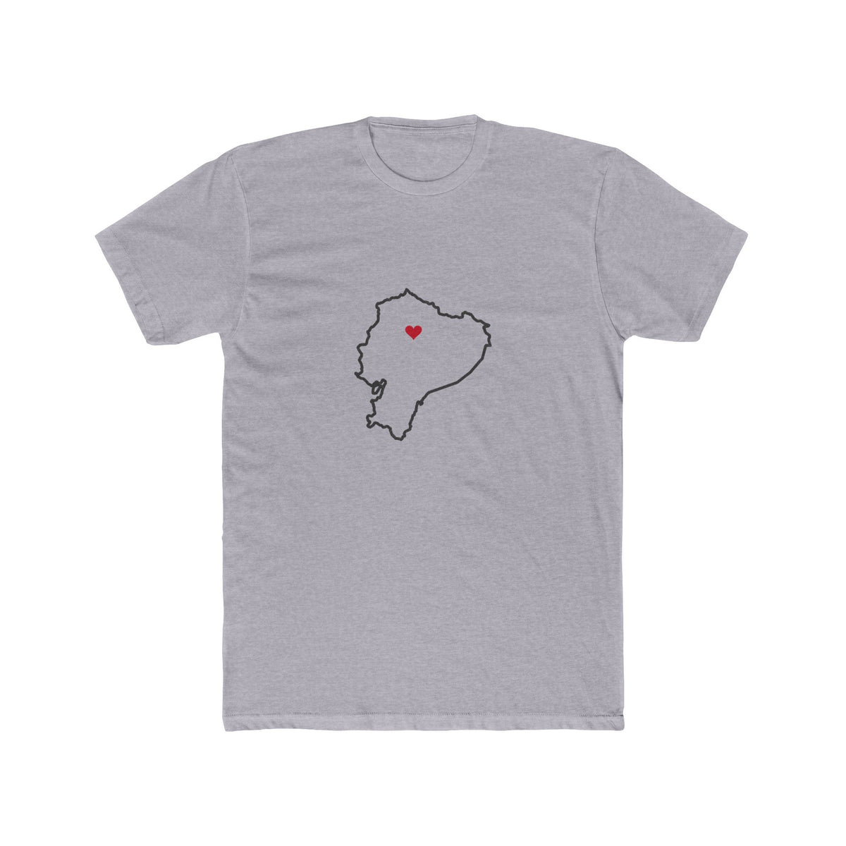 Ecuador Quito South Mission Heart Map shirt in Heather Grey: Ecuador outline with a red heart, front view