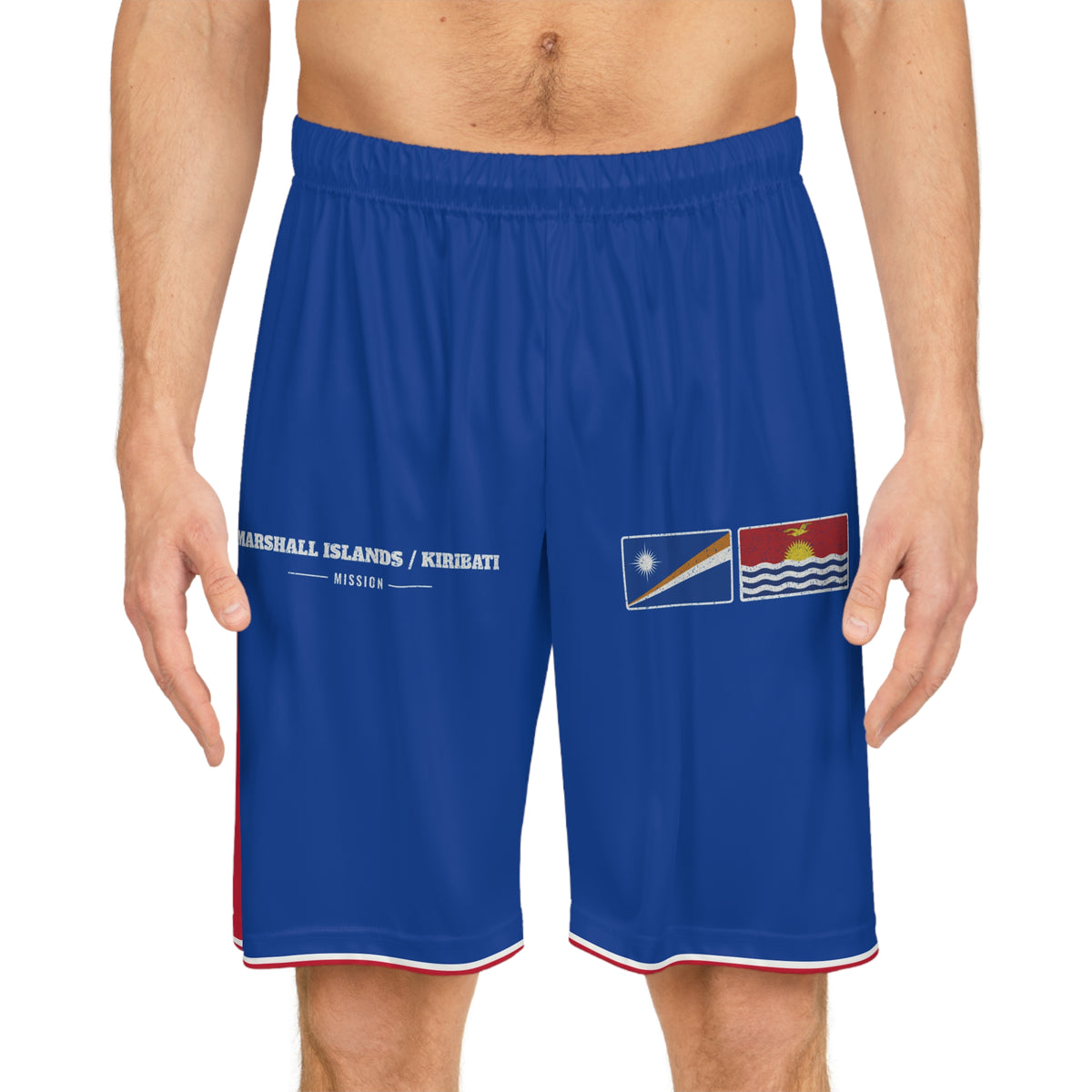 Marshall Islands/Kiribati Mission Basketball Shorts, worn, front view