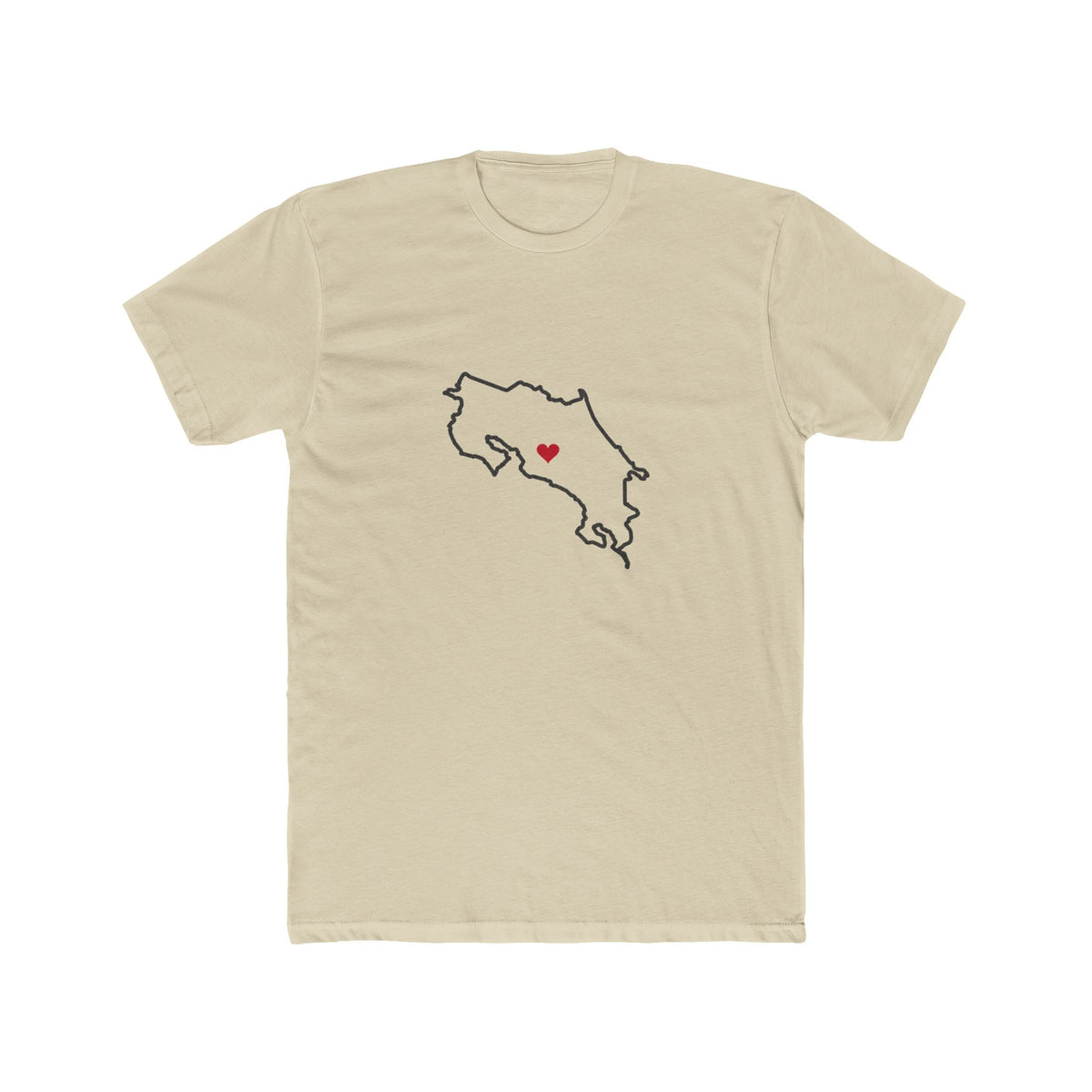 Costa Rica San Jose West Mission Heart Map shirt in Cream: Costa Rica outline with a red heart, front view