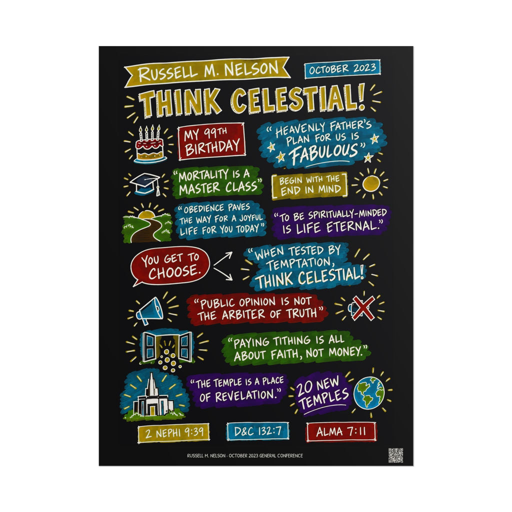 Think Celestial! Sketch Note Poster (Black) — Russell M. Nelson