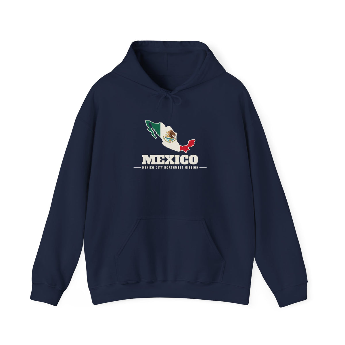 Mexico Mexico City Northwest Mission Flag Map Hoodie in Navy, front view with the flag map and mission name