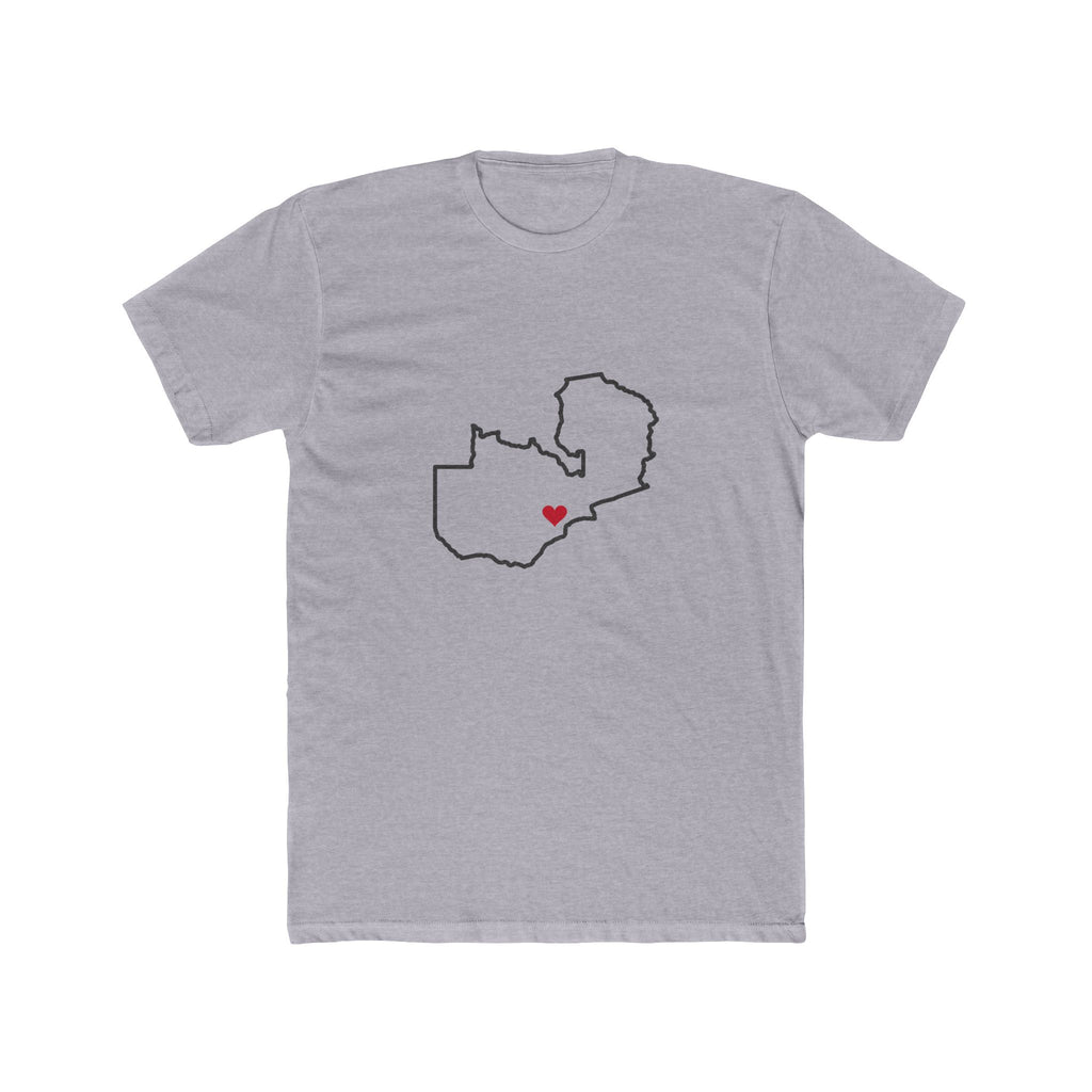 Zambia Lusaka Mission Heart Map shirt in Heather Grey: Zambia outline with a red heart, front view