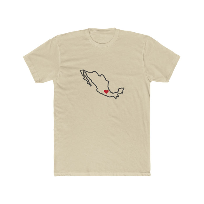 Mexico Mexico City Southeast Mission Heart Map shirt in Cream: Mexico outline with a red heart, front view
