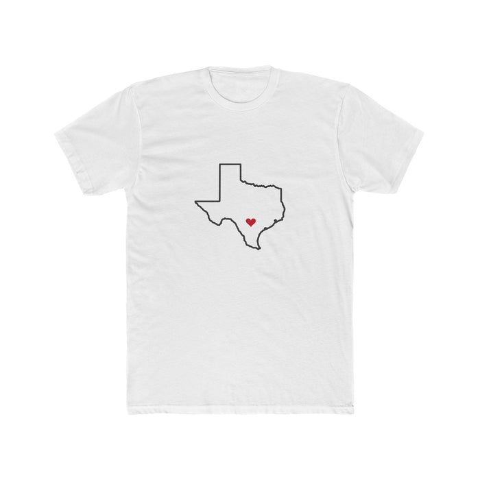 Texas San Antonio Mission Heart Map shirt in White: Texas outline with a red heart, front view