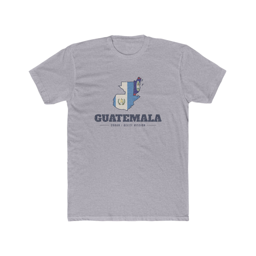 Guatemala Coban/Belize Mission Flag Map shirt in Heather Grey: flags of Guatemala and Belize in their country outlines with navy lettering, front view