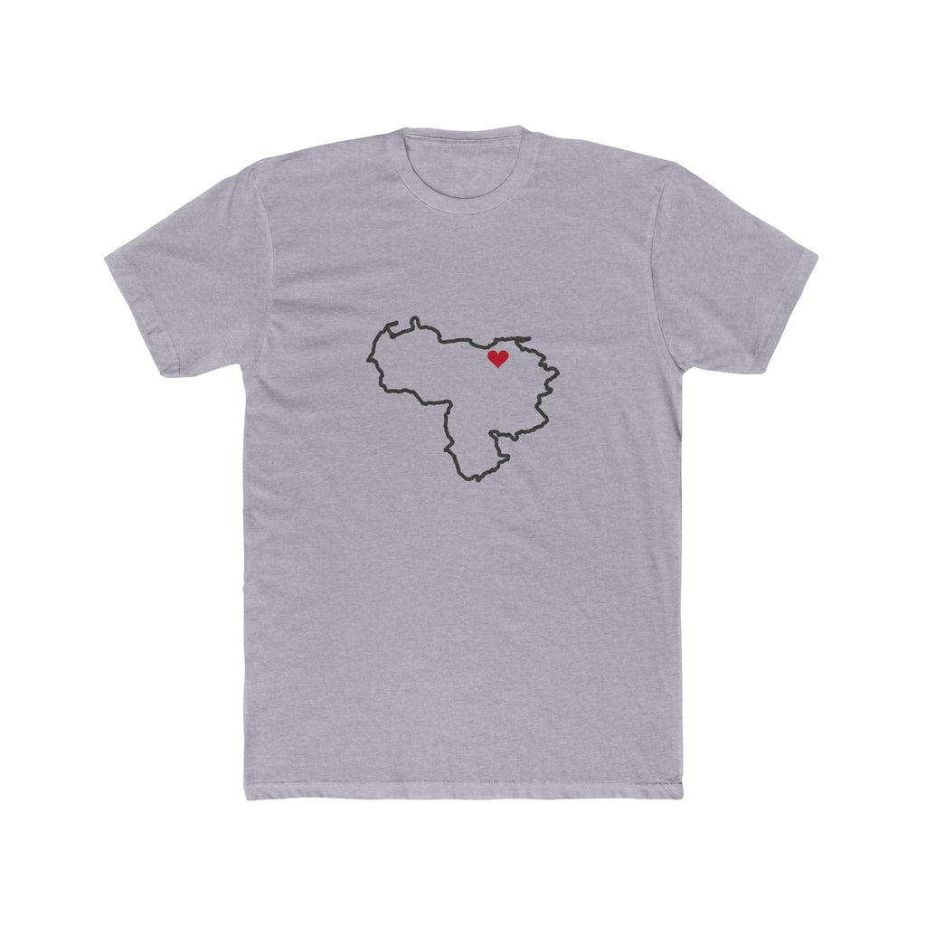 Venezuela Barcelona Mission Heart Map shirt in Heather Grey: Venezuela outline with a red heart, front view