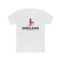 England Leeds Mission Flag Map shirt in White: flag of England in the outline of England with navy lettering, front view