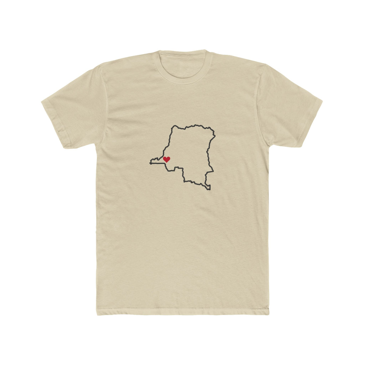 Democratic Republic of the Congo Kinshasa South Mission Heart Map shirt in Cream: Democratic Republic of the Congo outline with a red heart, front view