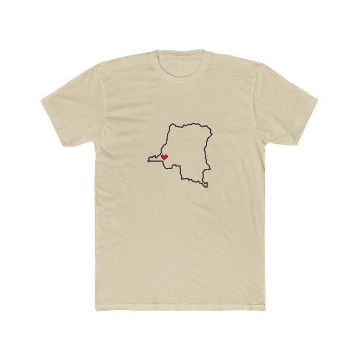 Democratic Republic of the Congo Kinshasa West Mission Heart Map shirt in Cream: Democratic Republic of the Congo outline with a red heart, front view