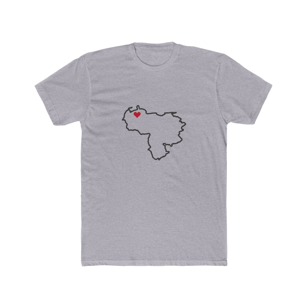 Venezuela Maracaibo Mission Heart Map shirt in Heather Grey: Venezuela outline with a red heart, front view