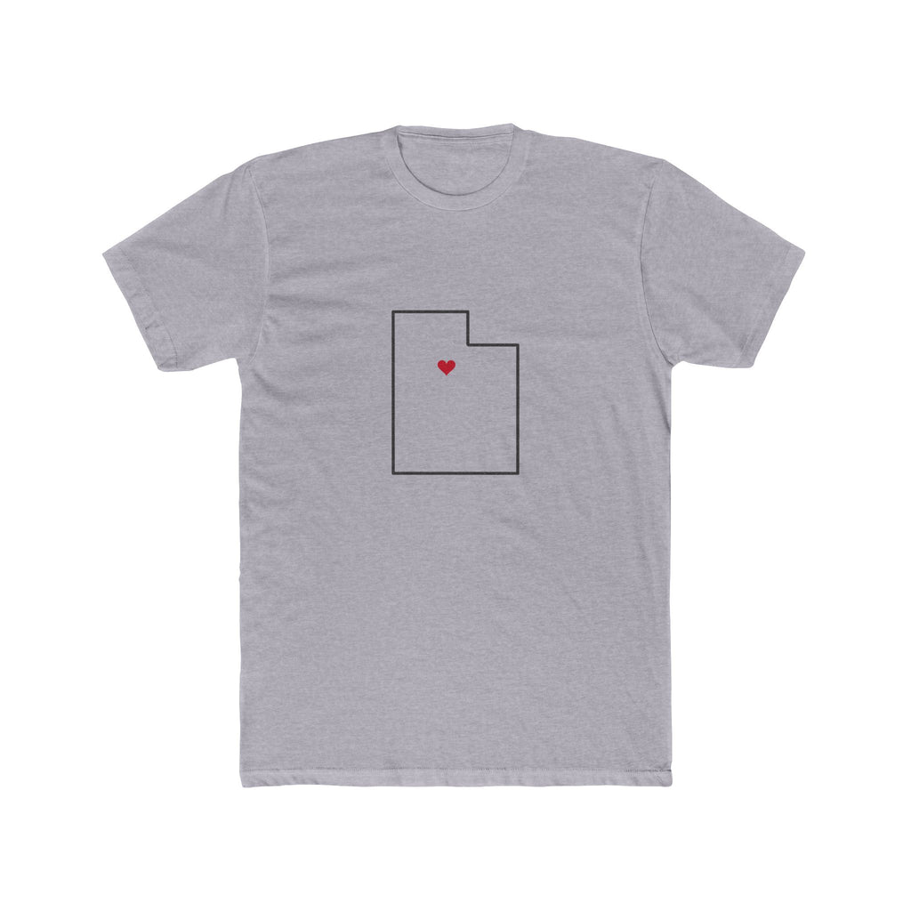 Utah Saratoga Springs Mission Heart Map shirt in Heather Grey: Utah outline with a red heart, front view