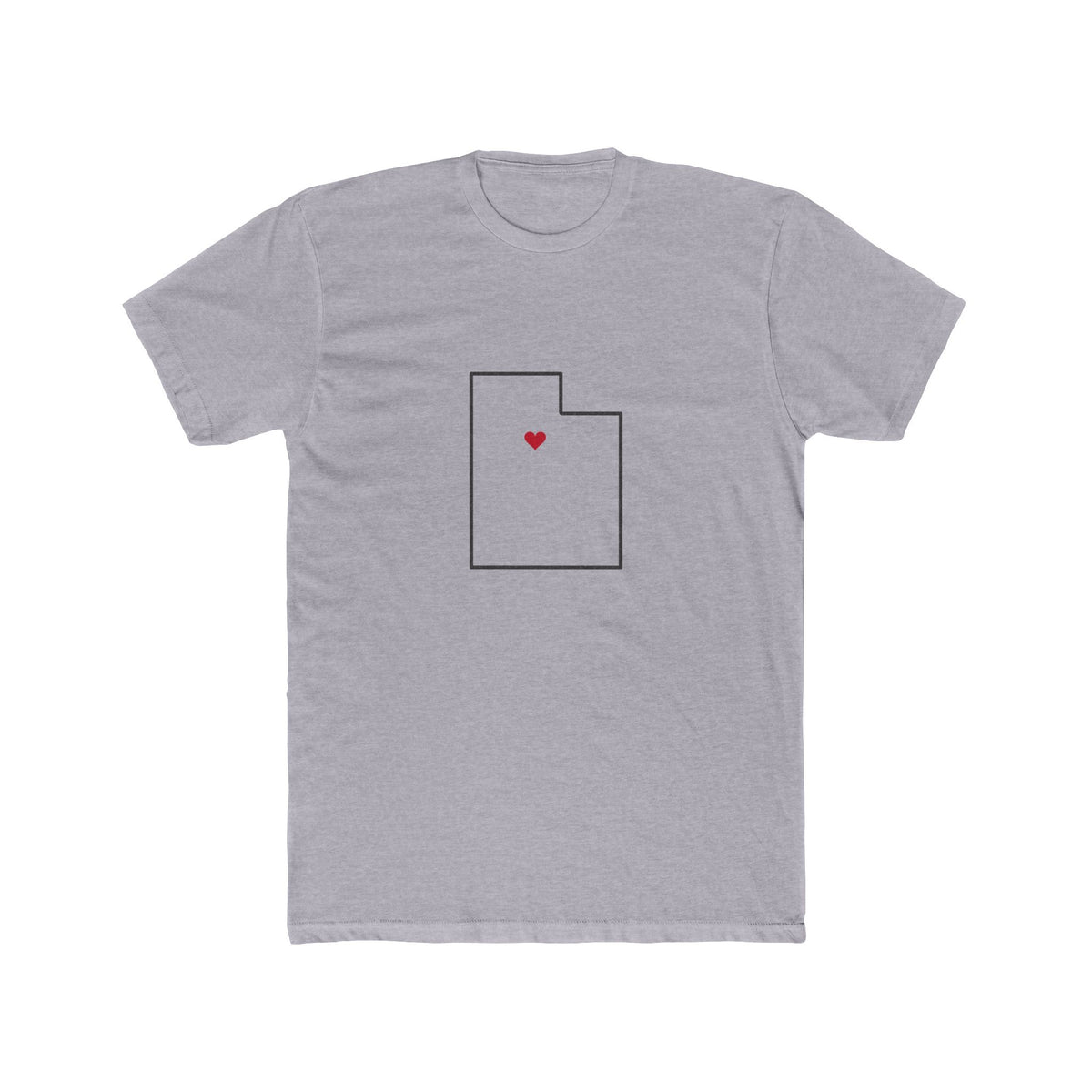 Utah Saratoga Springs Mission Heart Map shirt in Heather Grey: Utah outline with a red heart, front view