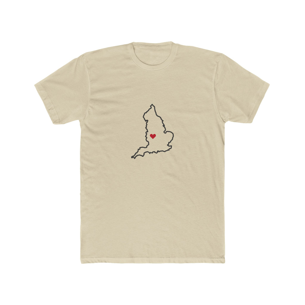 England Birmingham Mission Heart Map shirt in Cream: England outline with a red heart, front view