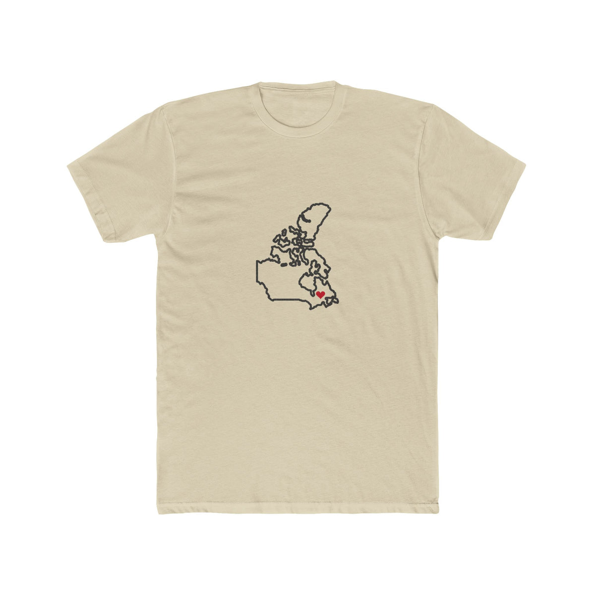 Canada Montreal Mission Heart Map shirt in Cream: Canada outline with a red heart, front view