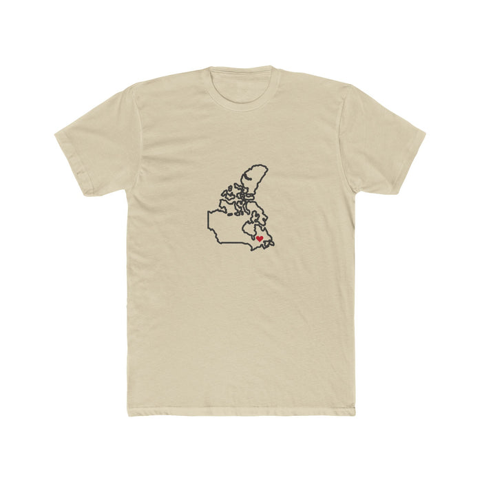 Canada Montreal Mission Heart Map shirt in Cream: Canada outline with a red heart, front view