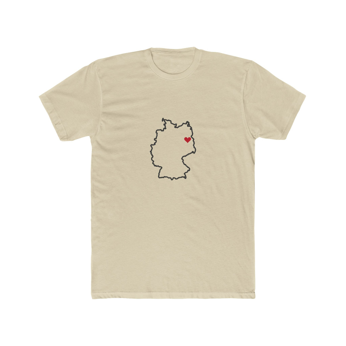 Germany Berlin Mission Heart Map shirt in Cream: Germany outline with a red heart, front view