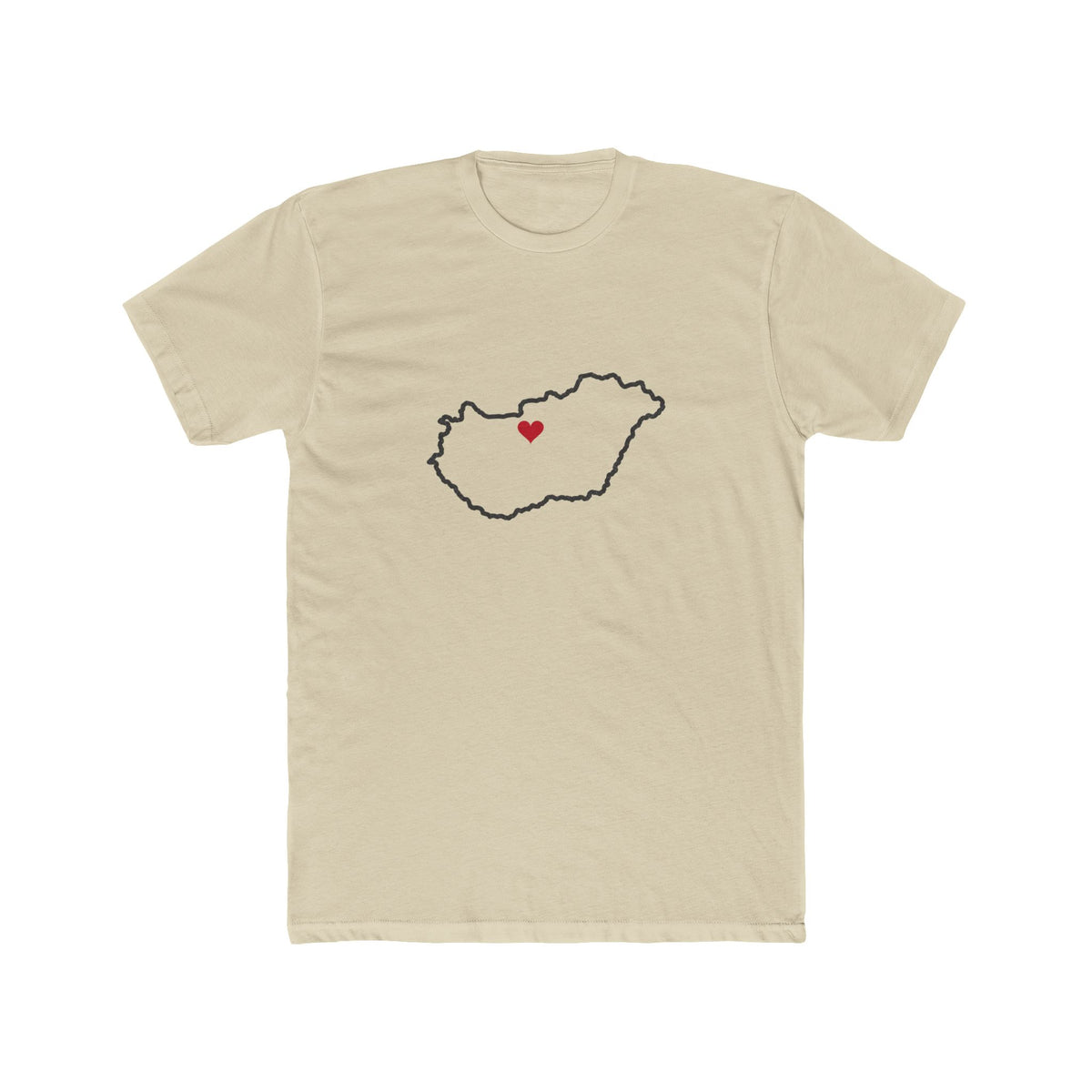 Hungary Budapest Mission Heart Map shirt in Cream: Hungary outline with a red heart, front view